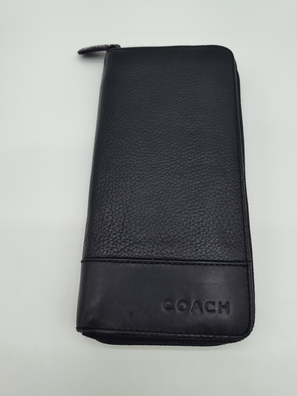 COACH Black Leather Zip Around Travel Wallet Organizer Clutch EUC